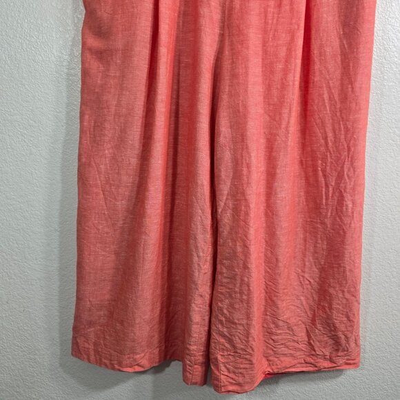 Banana Republic Jumpsuit Women Size 14 Coral Linen Sleeveless Wide Leg Resort - Picture 3 of 9